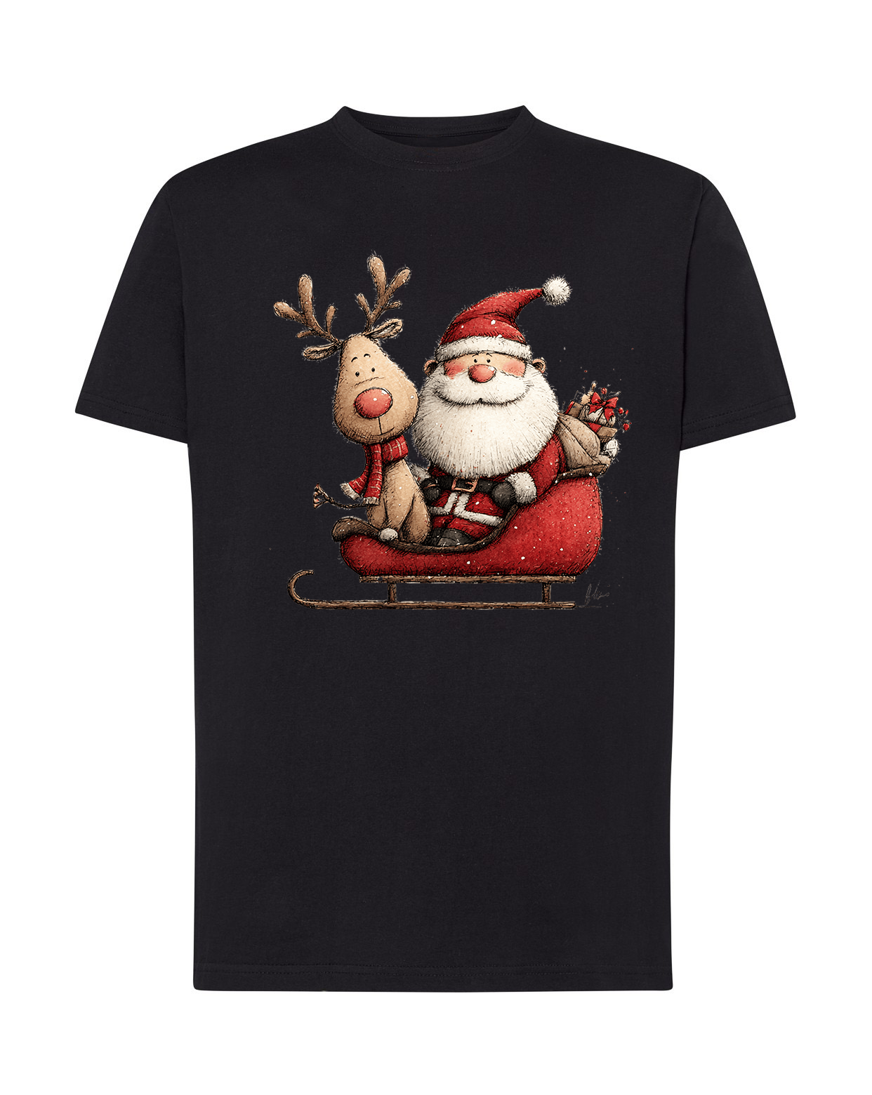 Koszulka Dziecięca Mikołaj z Reniferem na Saniach